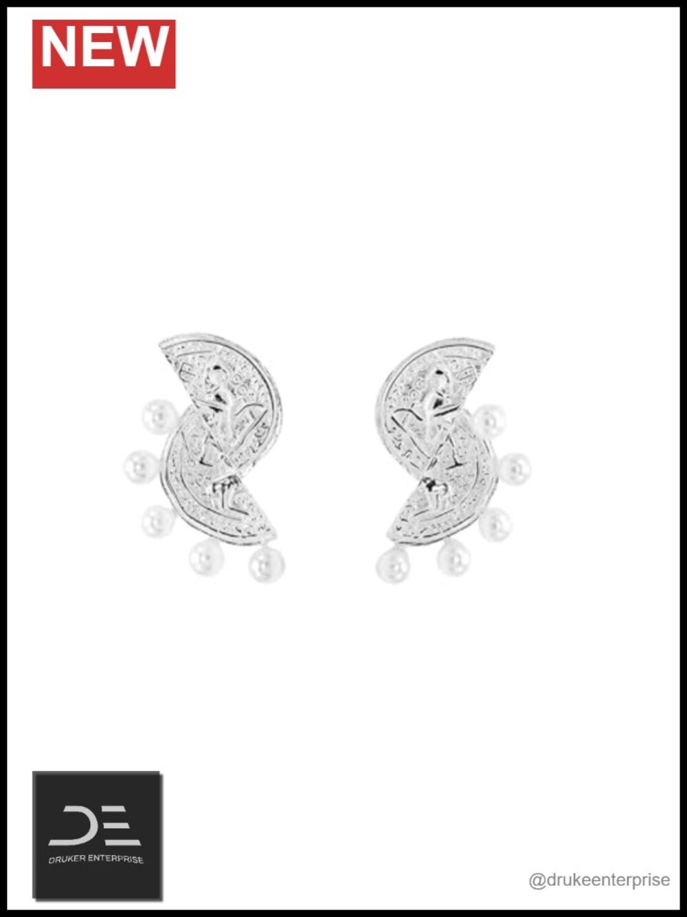 Sterling Silver Stud Earrings Handmade Antique Coin Freshwater Pearls